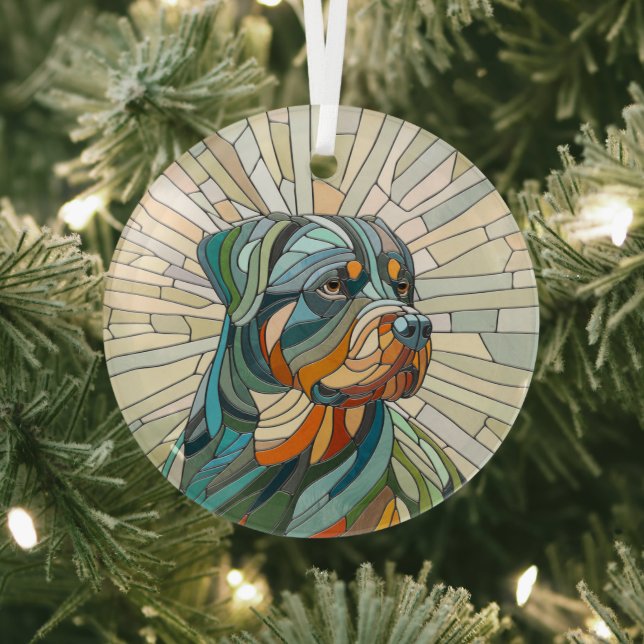 Rottweiler dog - mosaic art glass tree decoration (Insitu)