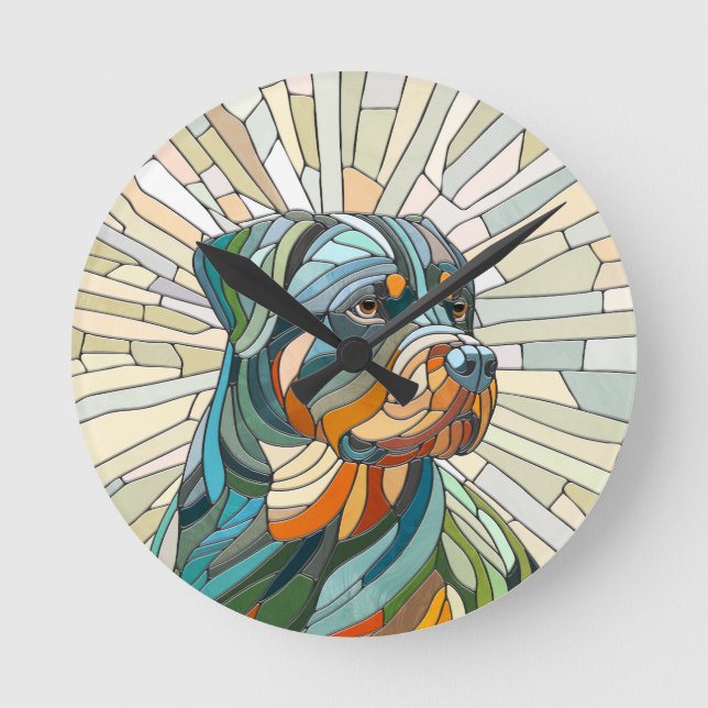 Rottweiler dog - mosaic art round clock (Front)