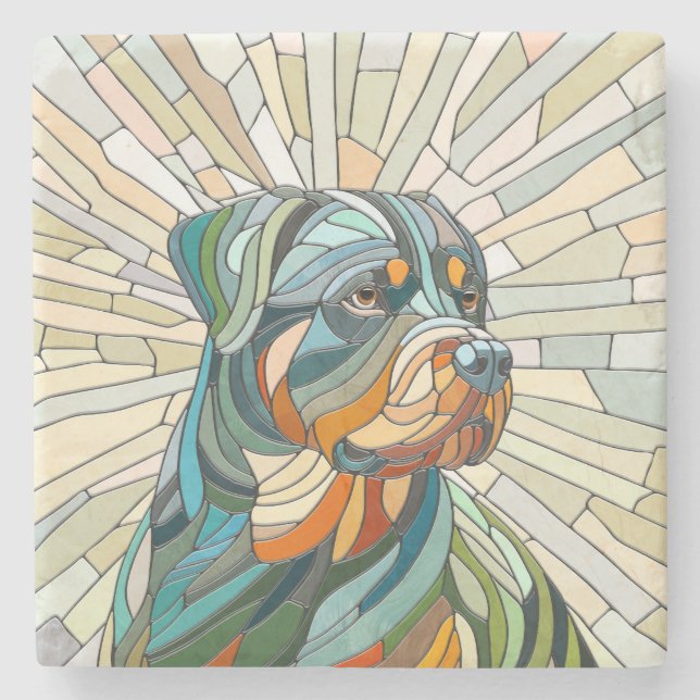Rottweiler dog - mosaic art stone coaster (Front)