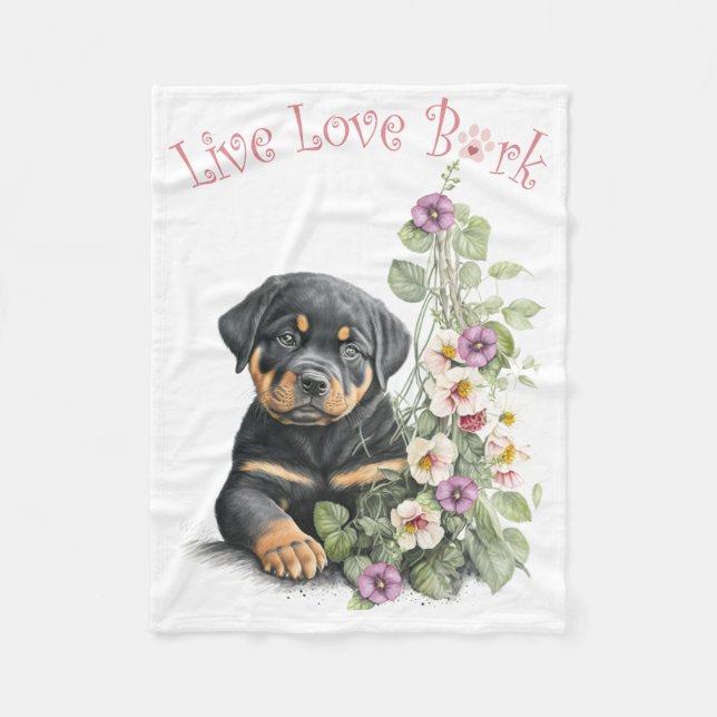 Rottweiler Dog Mum Floral Fleece Blanket (Front)