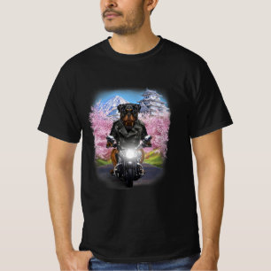 rottweiler dog on motorcycle tour japanese sakura T-Shirt