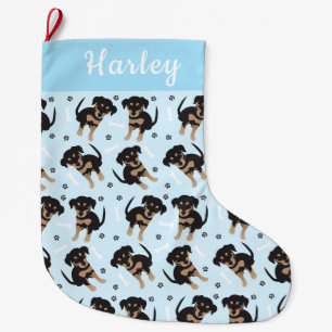 Rottweiler Dog Pattern Blue Large Christmas Stocking