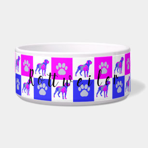 Rottweiler Dog & Paw Hot Pink & Blue Pet Bowl