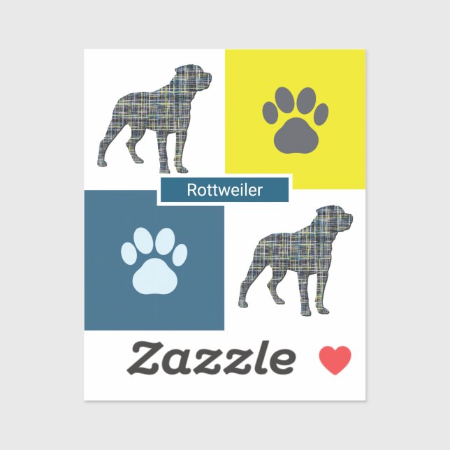 Rottweiler Dog & Paw Y&B Grid Sticker Cut (Sheet)