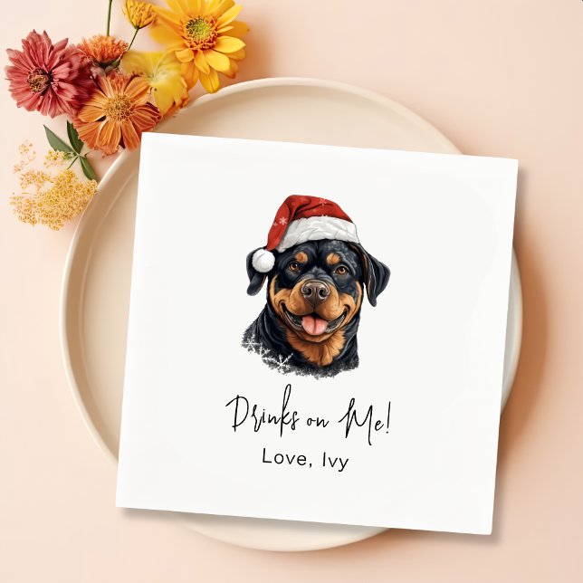 Rottweiler Dog Personalised Drinks On Me Napkin (Creator Uploaded)
