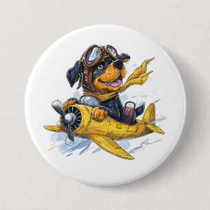 Rottweiler Dog Pilot Aeroplane 7.5 Cm Round Badge