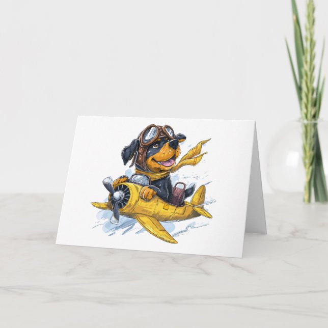 Rottweiler Dog Pilot Aeroplane Card (Front)