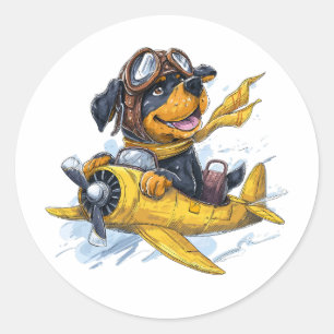 Rottweiler Dog Pilot Aeroplane Classic Round Sticker