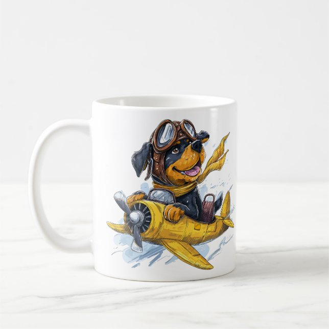 Rottweiler Dog Pilot Aeroplane Coffee Mug (Left)