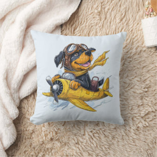 Rottweiler Dog Pilot Aeroplane Cushion