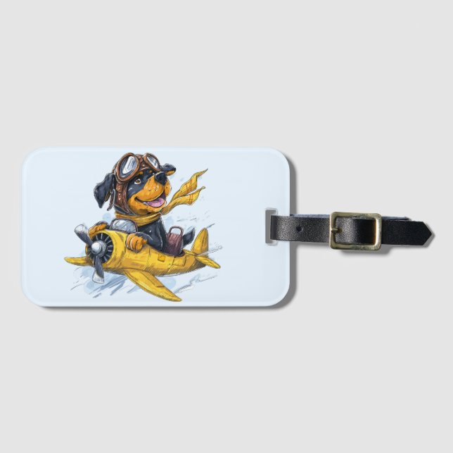 Rottweiler Dog Pilot Aeroplane Luggage Tag (Front Horizontal)