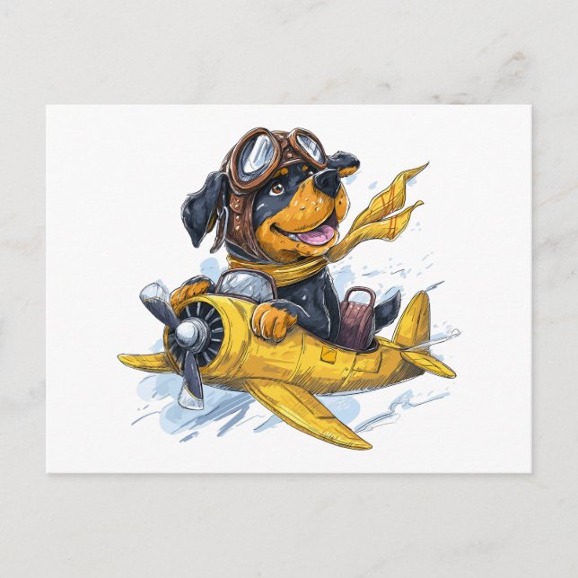 Rottweiler Dog Pilot Aeroplane Postcard (Front)