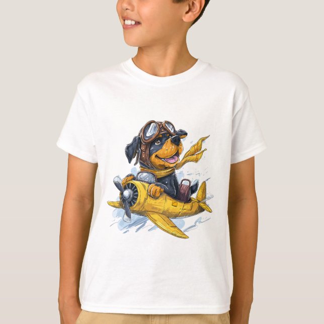 Rottweiler Dog Pilot Aeroplane T-Shirt (Front)