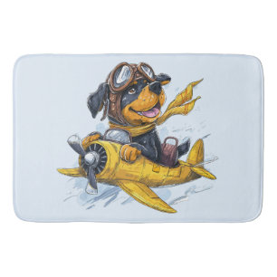 Rottweiler Dog Pilot Airplane Bath Mat