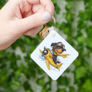 Rottweiler Dog Pilot Airplane Key Ring