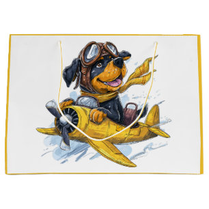 Rottweiler Dog Pilot Airplane Large Gift Bag