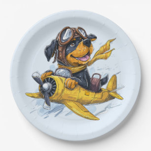 Rottweiler Dog Pilot Airplane Paper Plate