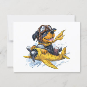 Rottweiler Dog Pilot Airplane Postcard