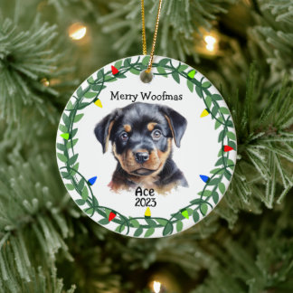 Rottweiler Dog/Puppy Monogram Christmas  Ceramic Tree Decoration