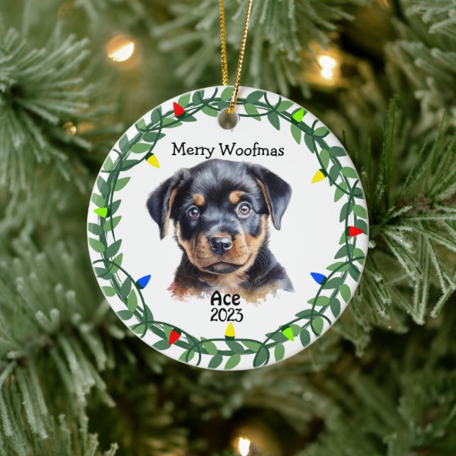 Rottweiler Dog/Puppy Monogram Christmas  Ceramic Tree Decoration (Tree)