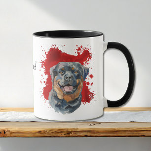Rottweiler Dog Red Abstract Background Mug