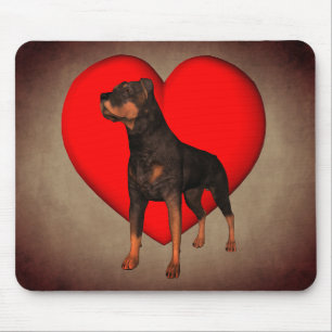 Rottweiler Dog Red Heart Mouse Mat