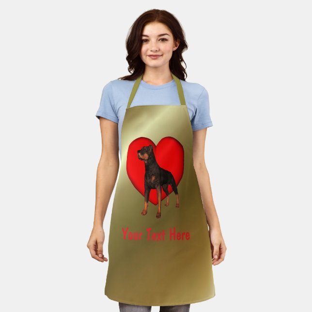 Rottweiler Dog Red Heart Personalised Apron (Worn)