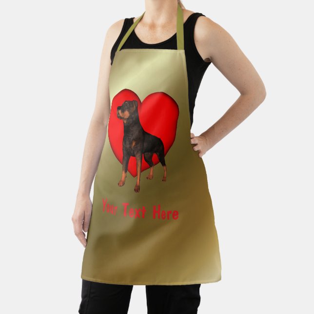 Rottweiler Dog Red Heart Personalised Apron (Insitu)