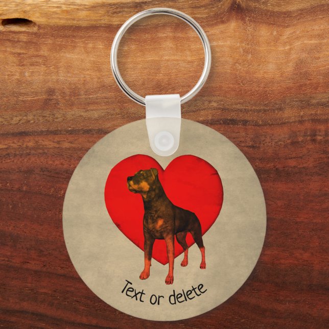 Rottweiler Dog Red Heart Personalised  Key Ring (Front)