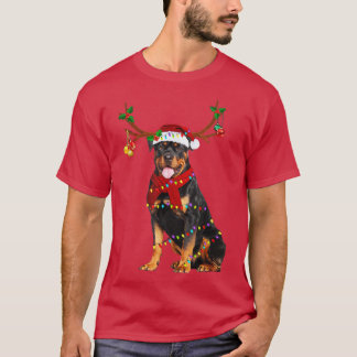 Rottweiler Dog Reindeer Santa Hat Christmas T-Shirt