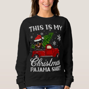 Rottweiler Dog Riding Red Truck With Christmas Tre Sweatshirt