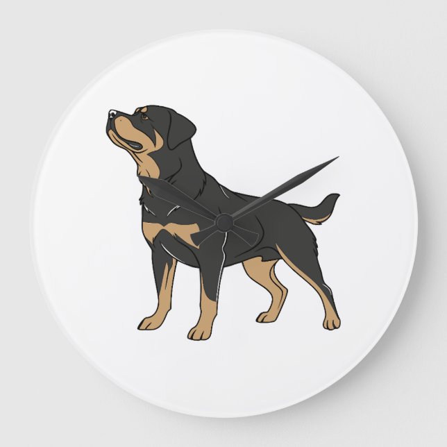 Rottweiler Dog, Rottweiler Dog Standing Large Clock (Front)