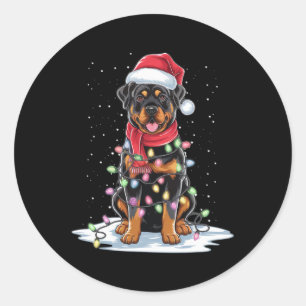 Rottweiler Dog Santa Hat Christmas Tree Light Xmas Classic Round Sticker