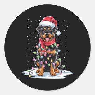 Rottweiler Dog Santa Hat Christmas Tree Light Xmas Classic Round Sticker