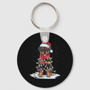 Rottweiler Dog Santa Hat Christmas Tree Light Xmas Key Ring