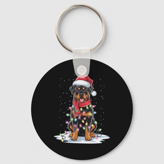 Rottweiler Dog Santa Hat Christmas Tree Light Xmas Key Ring (Front)