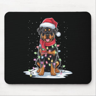 Rottweiler Dog Santa Hat Christmas Tree Light Xmas Mouse Mat
