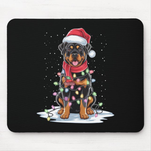 Rottweiler Dog Santa Hat Christmas Tree Light Xmas Mouse Mat (Front)
