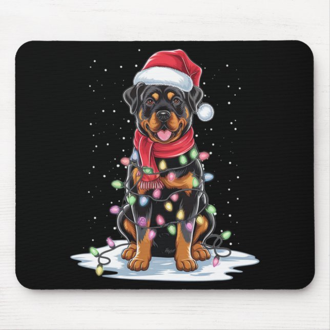 Rottweiler Dog Santa Hat Christmas Tree Light Xmas Mouse Mat (Front)