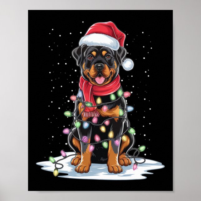 Rottweiler Dog Santa Hat Christmas Tree Light Xmas Poster (Front)