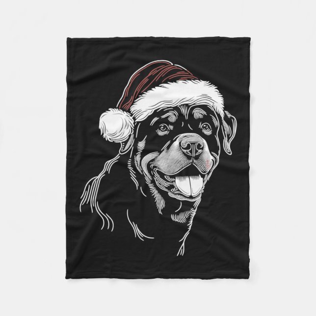 Rottweiler Dog Santa Hat Christmas Xmas Pajama  Fleece Blanket (Front)