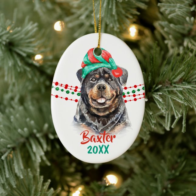 Rottweiler Dog Santa Hat Holiday String Beads Ceramic Tree Decoration (Tree)