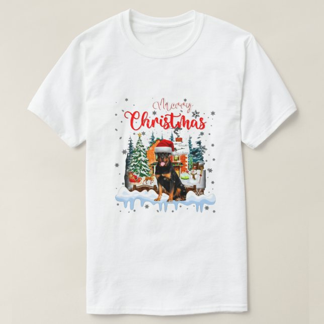 Rottweiler Dog Santa Hat Merry Christmas T-Shirt (Design Front)