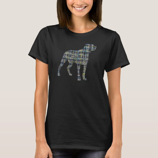 Rottweiler Dog Silhouette Abstract Grid Pattern T-Shirt (Front)