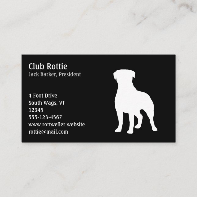 Rottweiler Dog Silhouette | Black and White | Dog Business Card (Front)