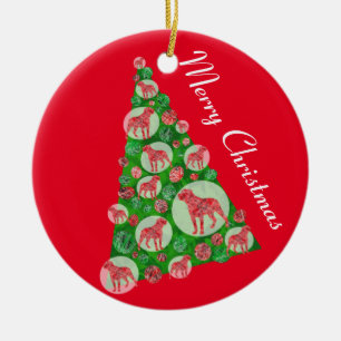 Rottweiler Dog Silhouette Christmas Tree Red Ceramic Tree Decoration