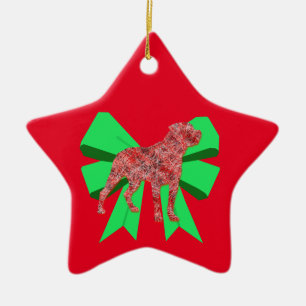 Rottweiler Dog Silhouette Green Bow Christmas Ceramic Tree Decoration