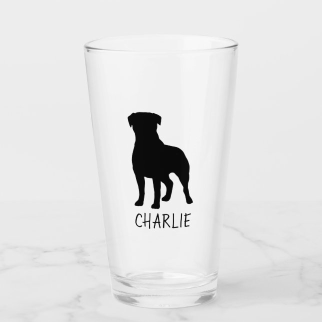 Rottweiler Dog Silhouette Personalised Rottie Glass (Front)