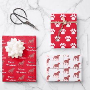 Rottweiler Dog Silhouette Red Merry Woofmas Wrapping Paper Sheet