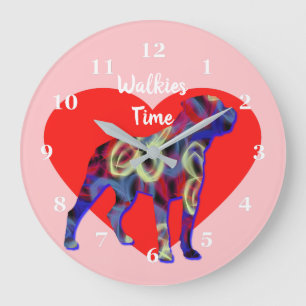 Rottweiler Dog Silhouette Valentine’s Day Pink Large Clock